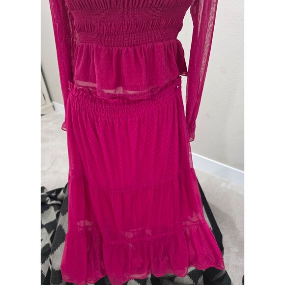 LC Lauren Conrad Womens Hot Pink Square Neck Smocked Maxi Skirt and With Ruffle - Picture 3 of 9